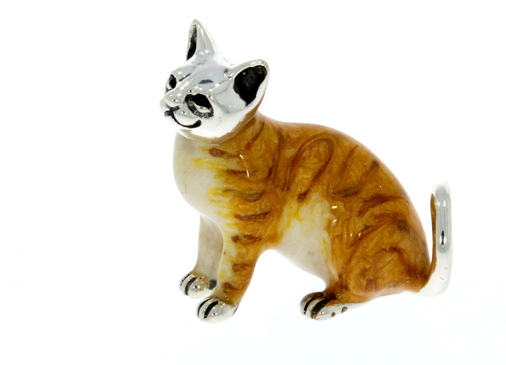 Sterling Silver & Enamel Medium Ginger Cat by Saturno