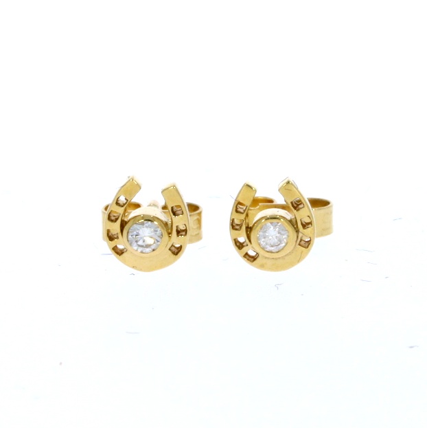 9ct Yellow Gold 10pts Diamond Horseshoe Earrings