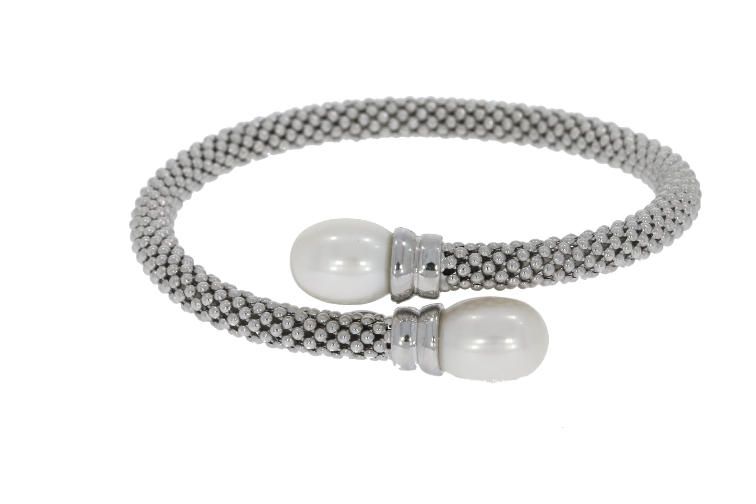 Sterling Silver & Cultured Pearl Crossover Bangle