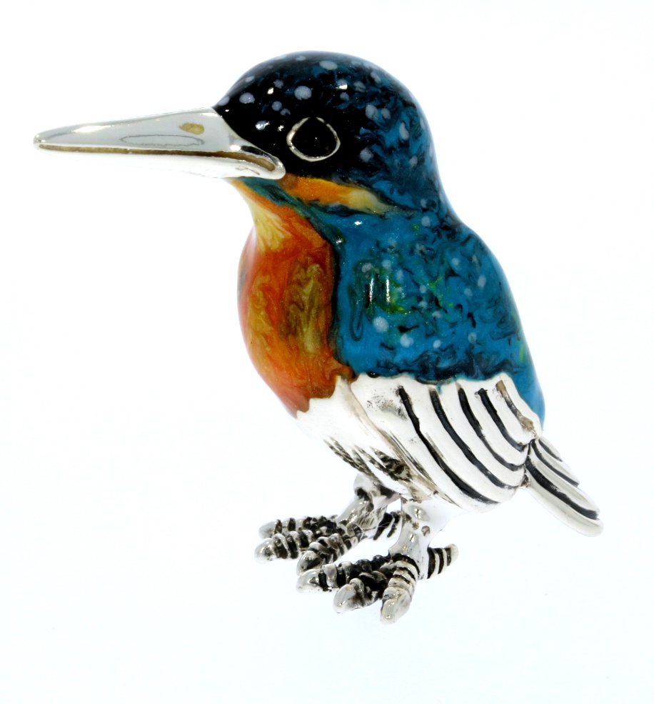Sterling Silver & Enamel Small Kingfisher by Saturno Figurine