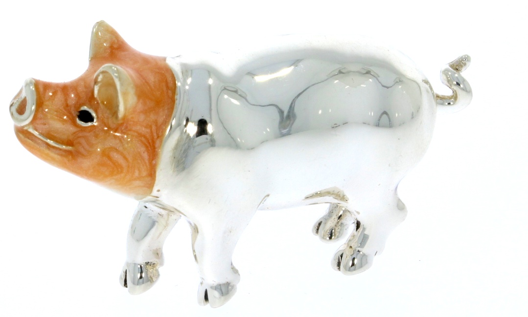 Sterling Silver & Enamel Medium Pig Standing by Saturno