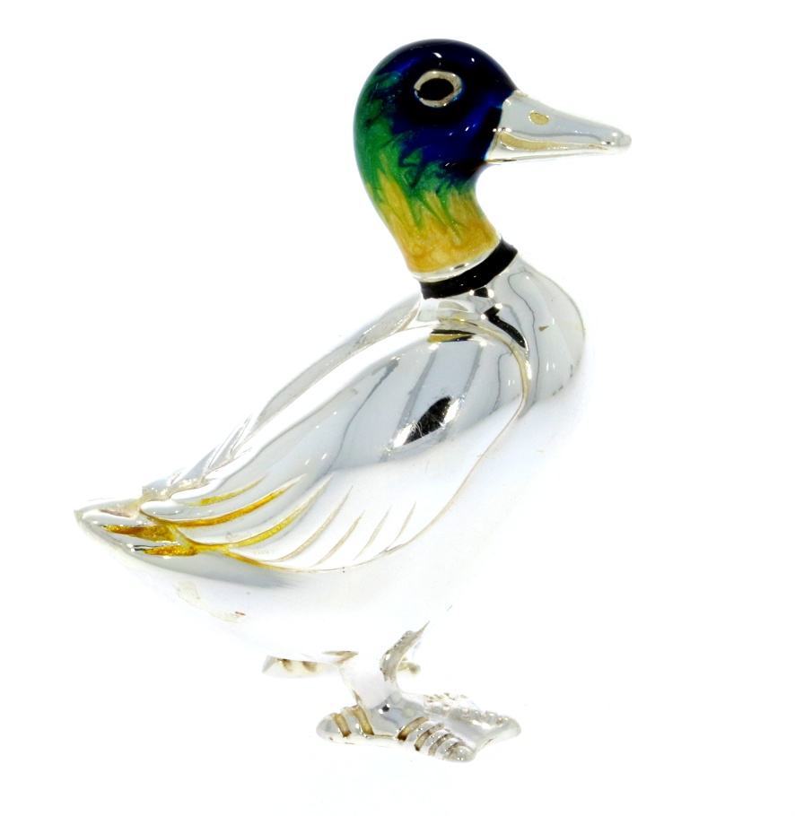 Saturno Sterling Silver & Enamel Medium Duck Bird Sculpture