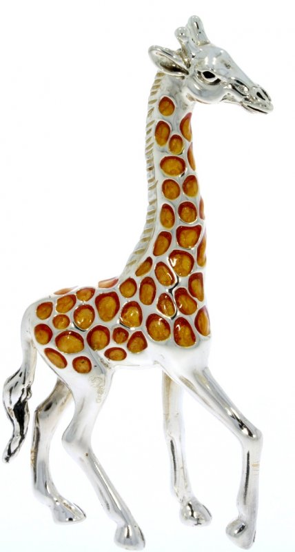Sterling Silver & Enamel Small Giraffe by Saturno Wildlife Safari Figurine