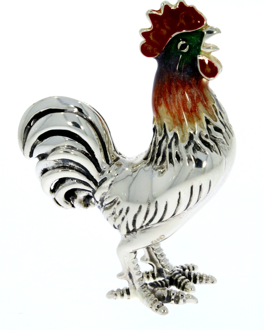 Saturno Sterling Silver & Enamel Small Rooster Chicken Bird