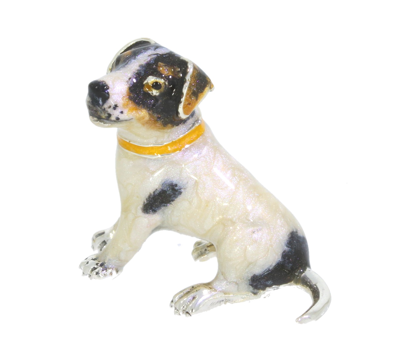 Saturno Sterling Silver & Enamel Small Jack Russell Sitting Dog