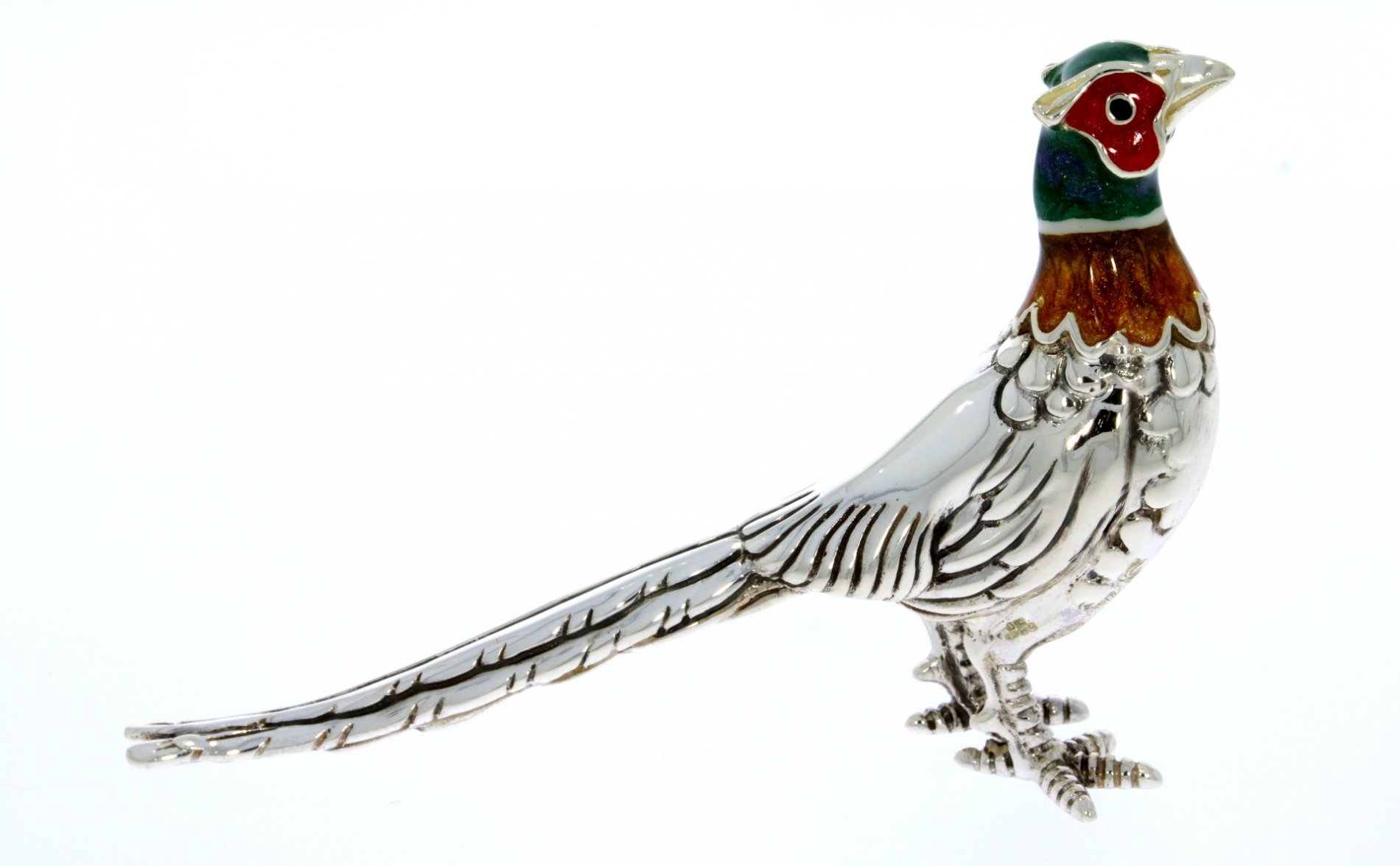 Sterling Silver & Enamel Small Pheasant by Saturno Figurine