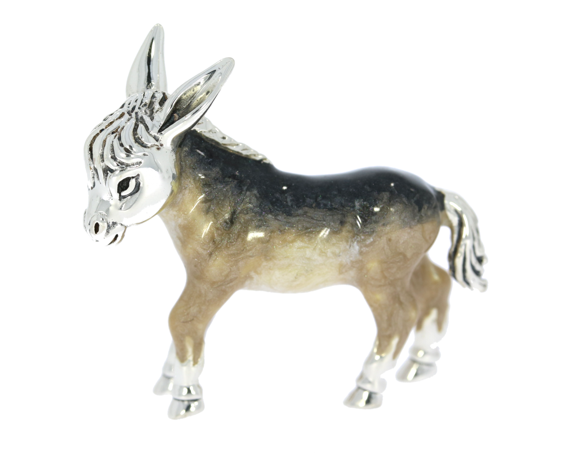 Sterling Silver & Enamel Small Donkey by Saturno Horse Figurine