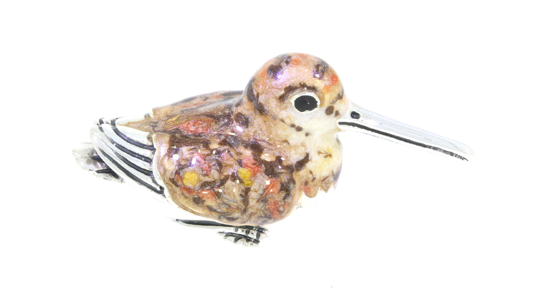 Saturno Sterling Silver & Enamel Woodcock Sitting Game Bird Figurine