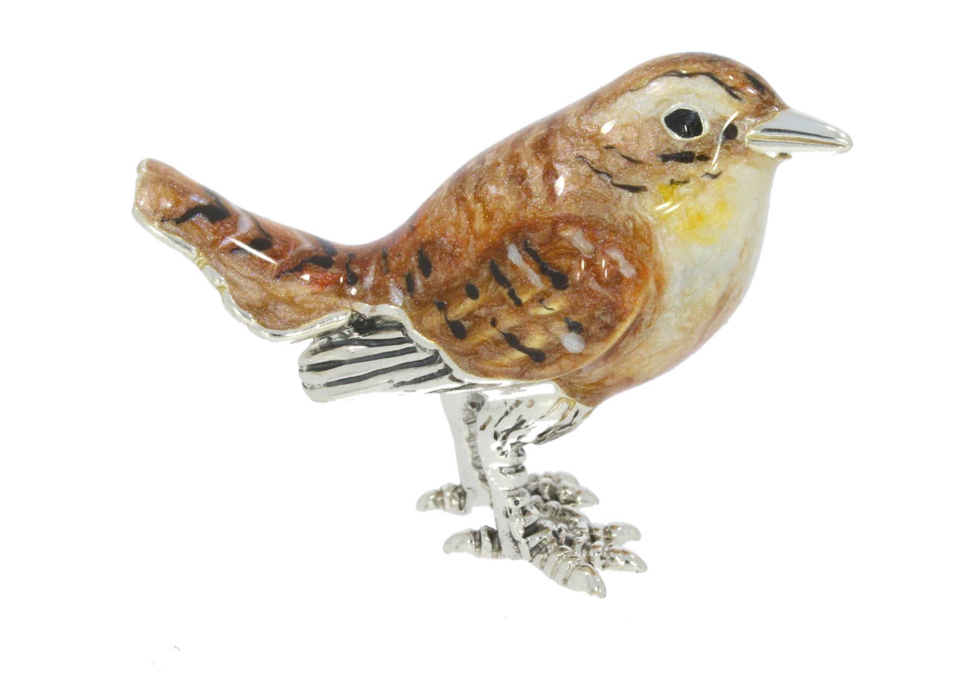 Saturno Sterling Silver & Enamel Small Wren Garden Bird Figurine