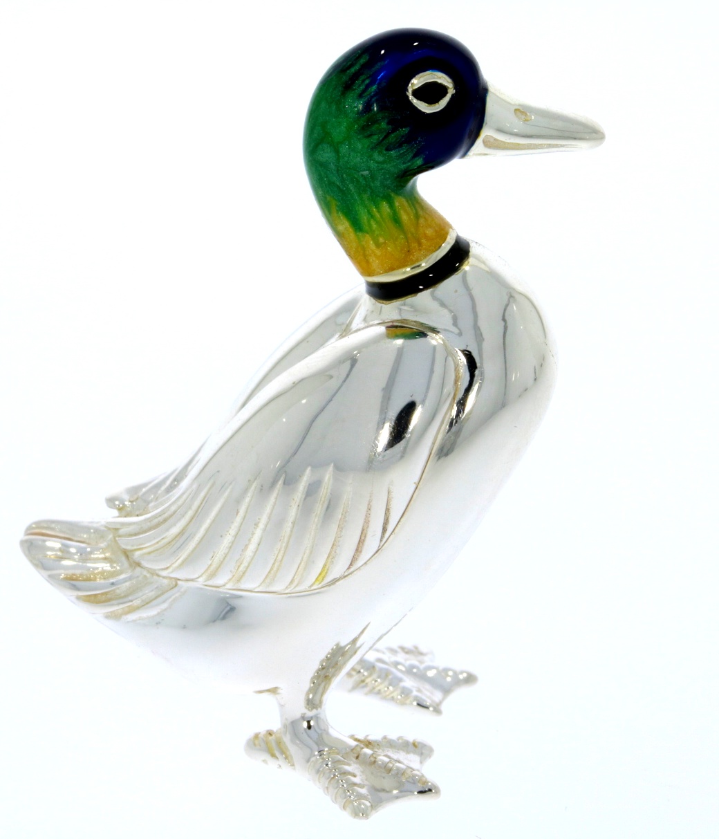 Saturno Sterling Silver & Enamel Large Duck Wildlife Figurine Sculpture