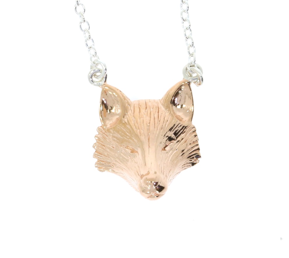 Sterling Silver Fox Mask 18ct Rose gold vermeil (plated) finish Necklace