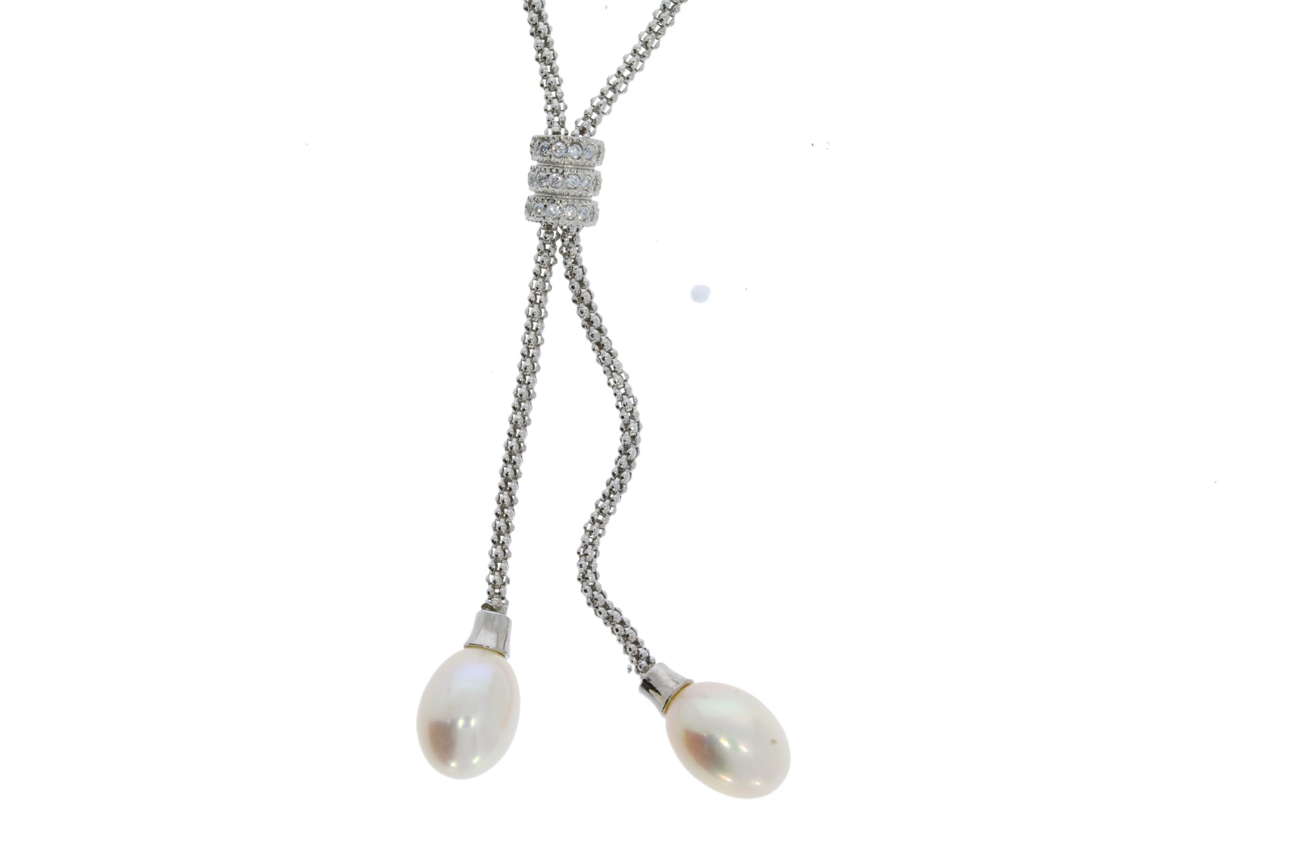 Sterling Silver Pearl & Cubic Zirconia Dangle Pendant Necklace