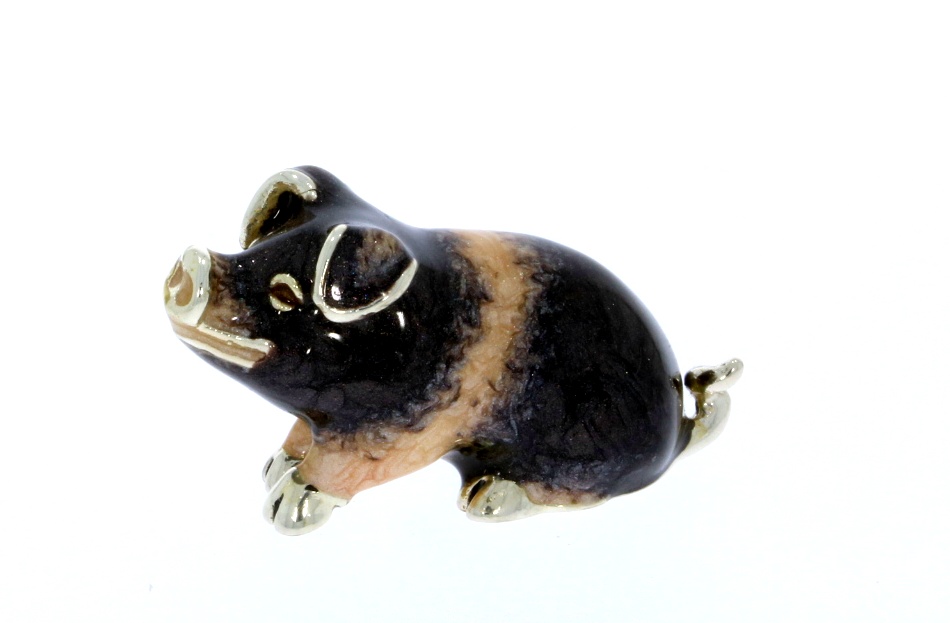 Sterling Silver & Enamel Small Saddleback Pig by Saturno Figurine