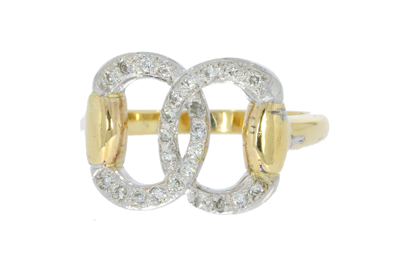 9ct Yellow and White Gold Diamond Set Snaffle Bit Equestrian Ring