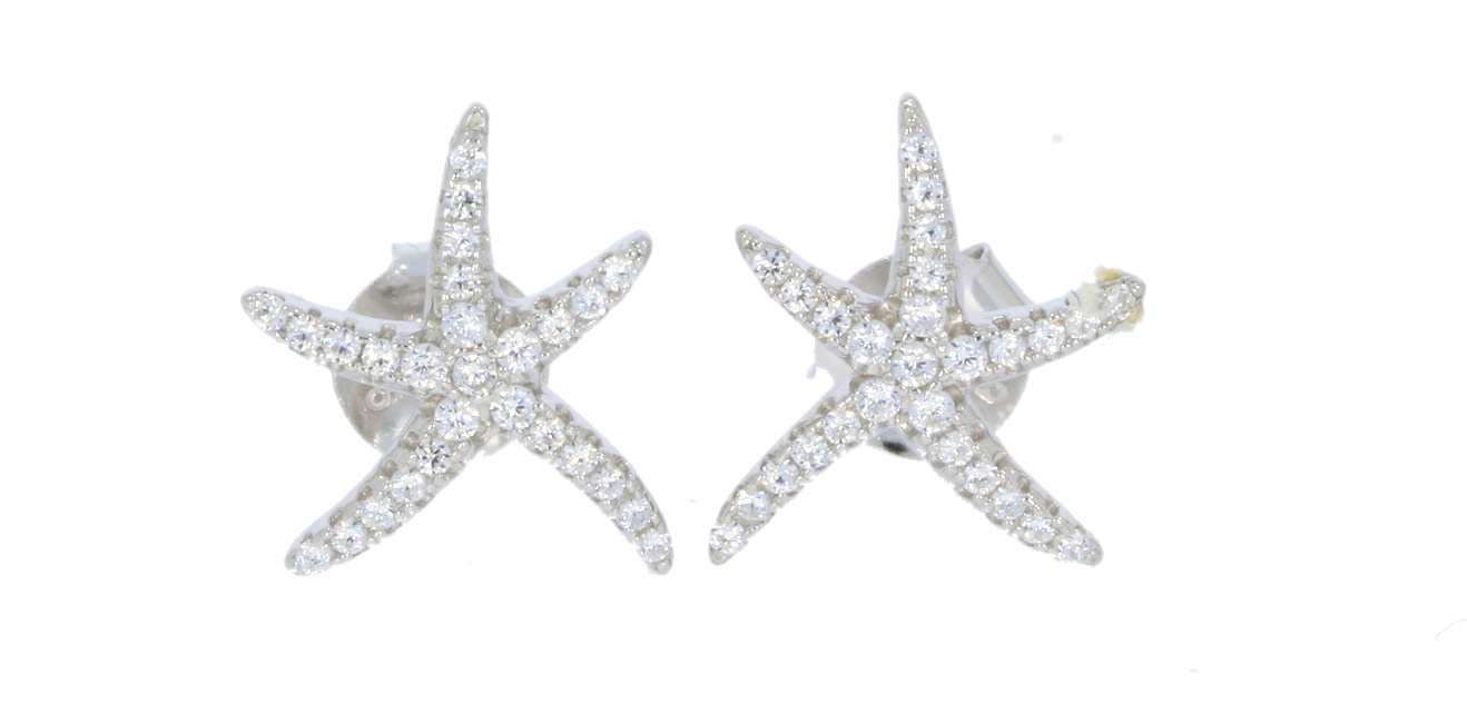 Sterling Silver Cubic Zirconia Starfish Shaped Stud Earrings