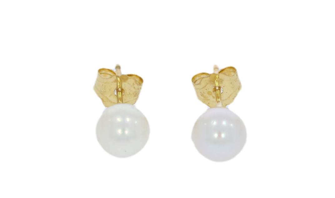 9ct Yellow Gold 6-6.5mm Japanese Akoya Cultured Pearl Studs
