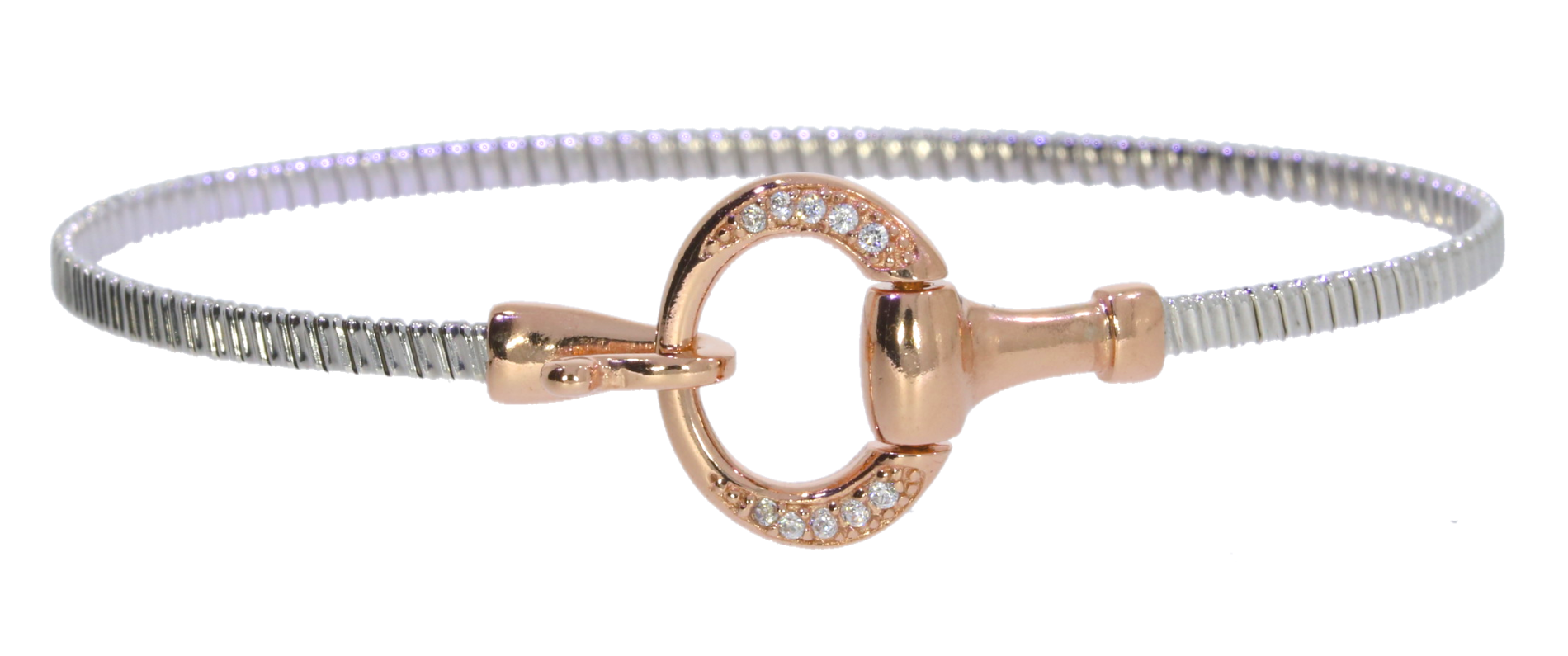 Sterling Silver Flexible Crystal Set Horse Snaffle Design Bangle Equestrian