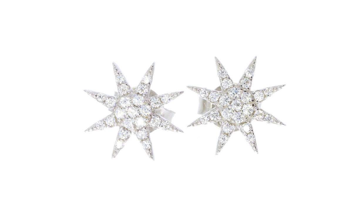 Sterling Silver Cubic Zirconia Star Shaped Stud Earrings