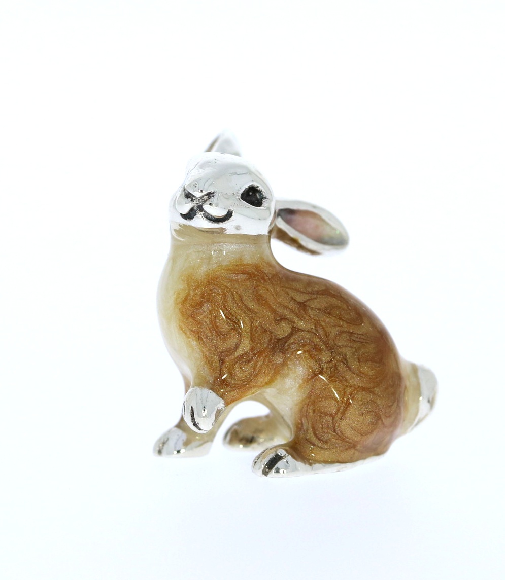Saturno Sterling Silver and Enamel Small Bunny Rabbit Figurine