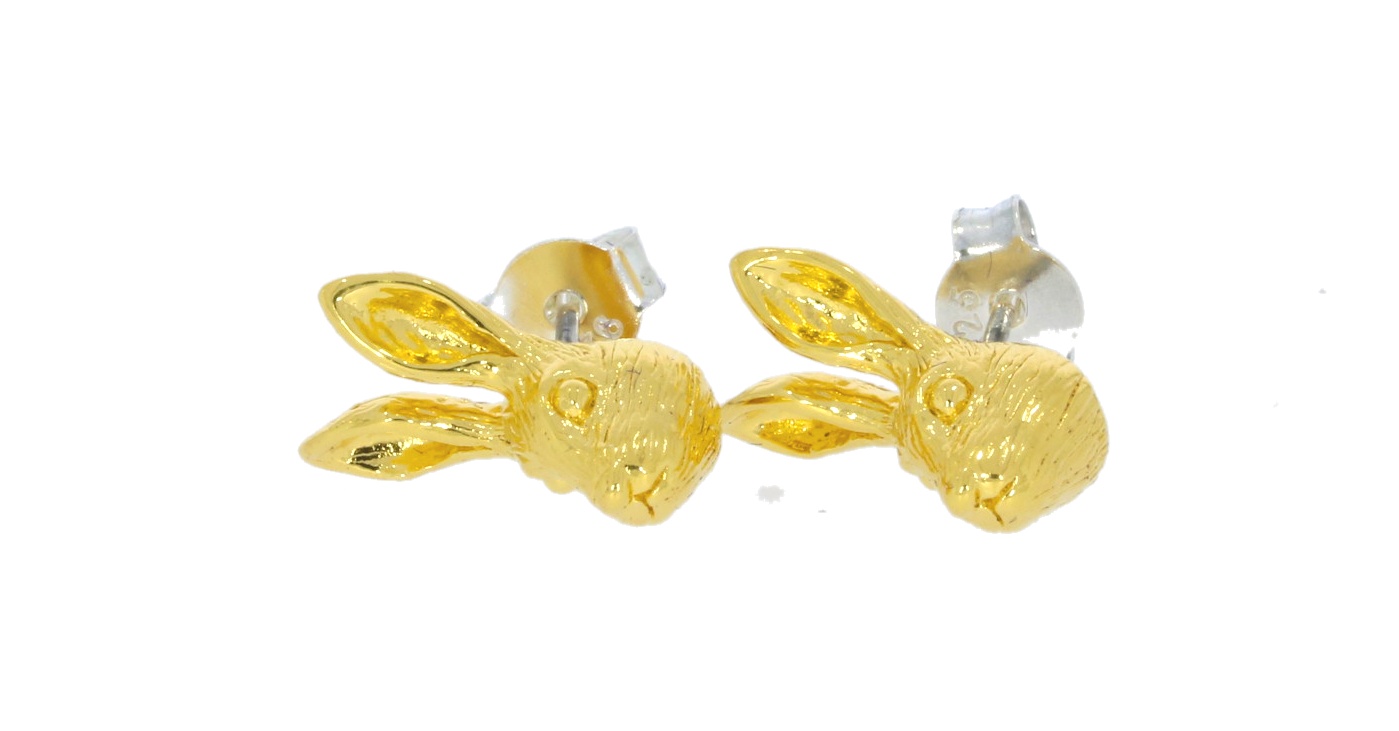 Sterling Silver Hare Stud Earrings with 18ct Gold Vermeil Plate Countryside