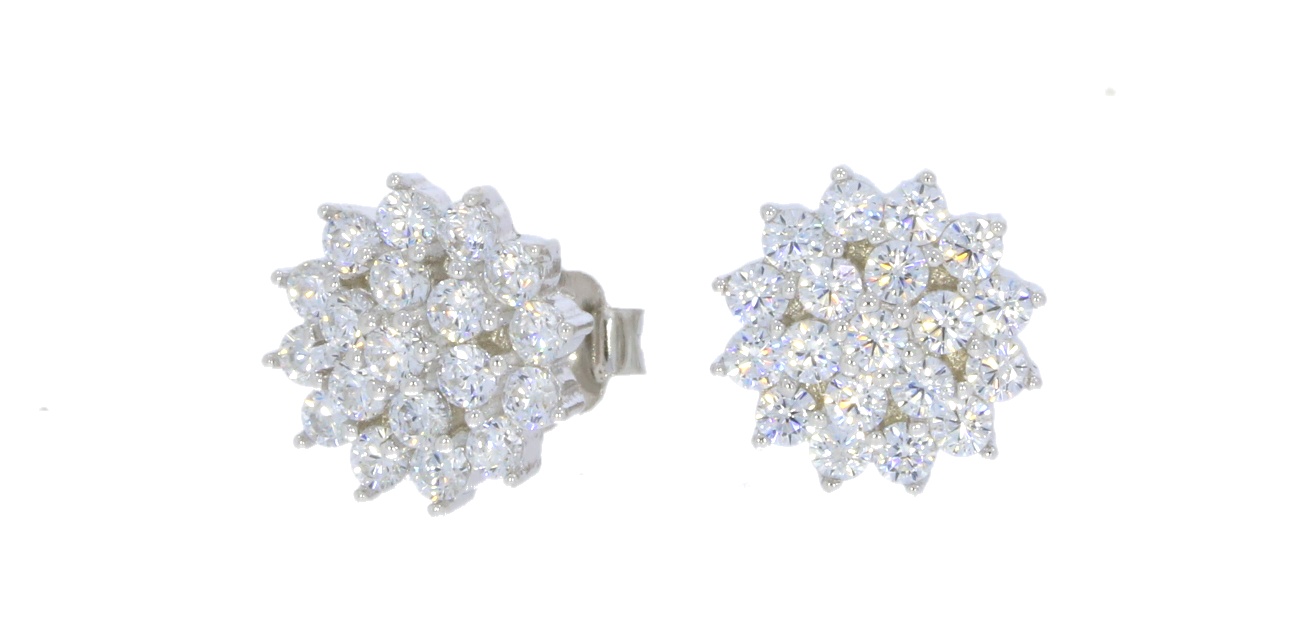 Sterling Silver Cluster Cubic Zirconia Earrings