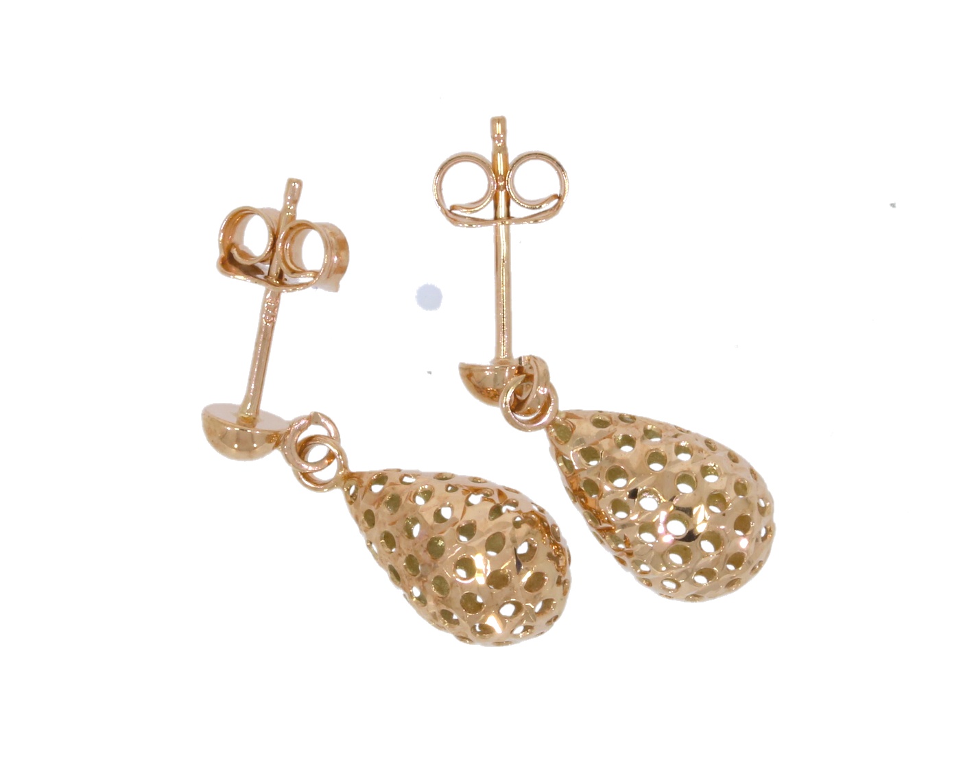 9ct Rose Gold Fret Work Design Drop Earrings