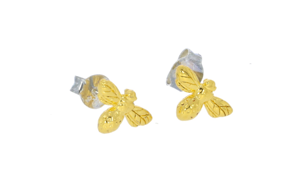 Sterling Silver Bumble Bee with 18ct Gold Vermeil Plated Stud Earrings