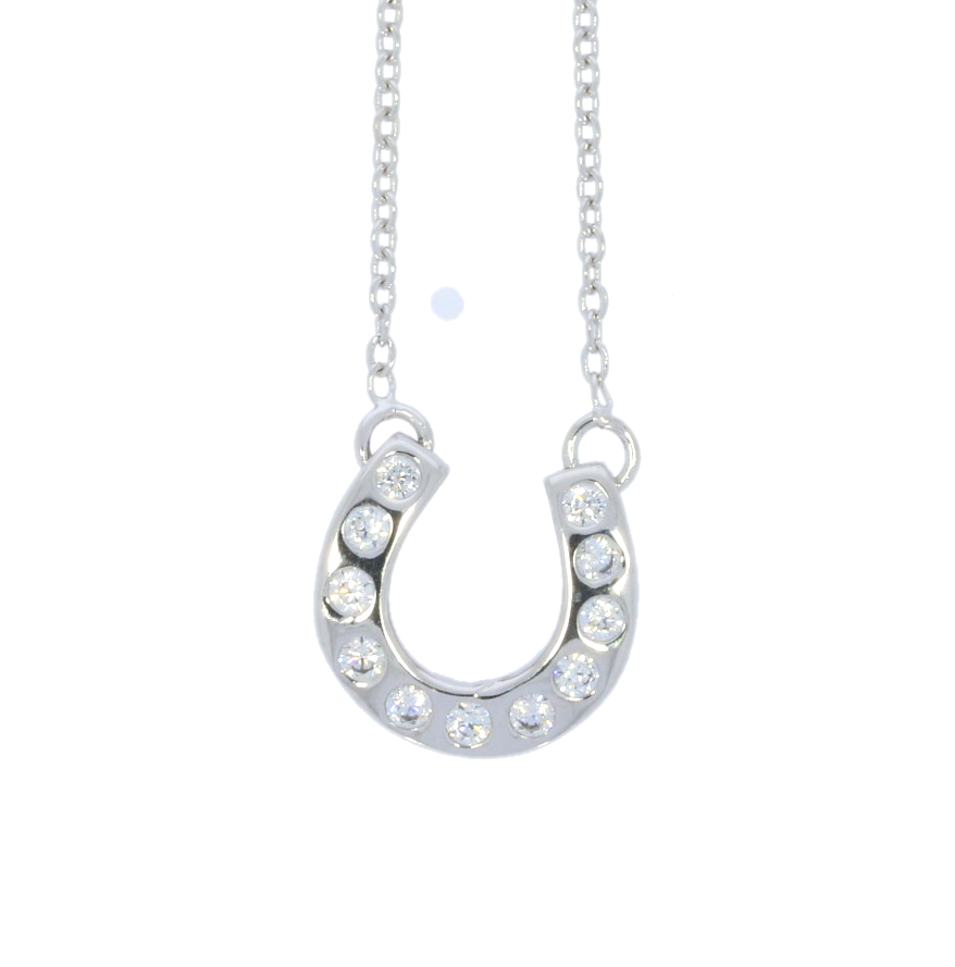 Sterling Silver Crystal Set Horseshoe & Chain Pendant Horse Equestrian