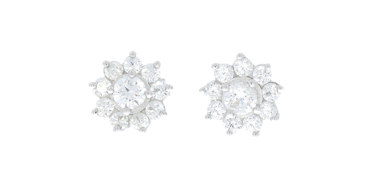 Sterling Silver Daisy Cluster Cubic Zirconia Earrings