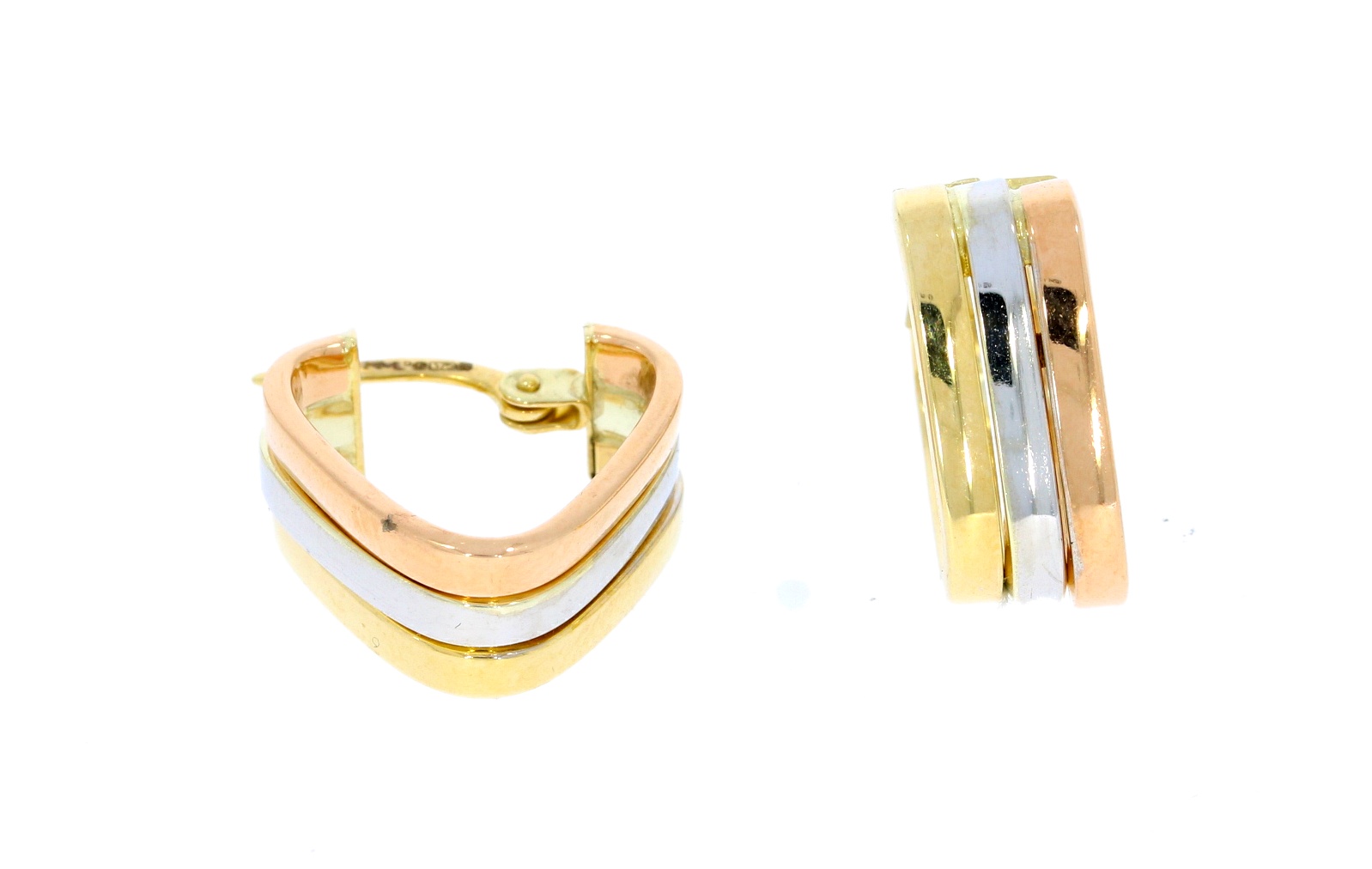 9ct White/Rose/Yellow Gold Triangular Hoop Design Earrings