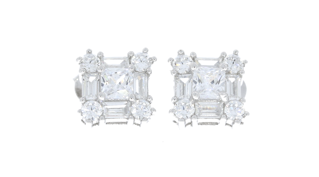 Sterling Silver Baguette & Round Cluster Cubic Zirconia Earrings