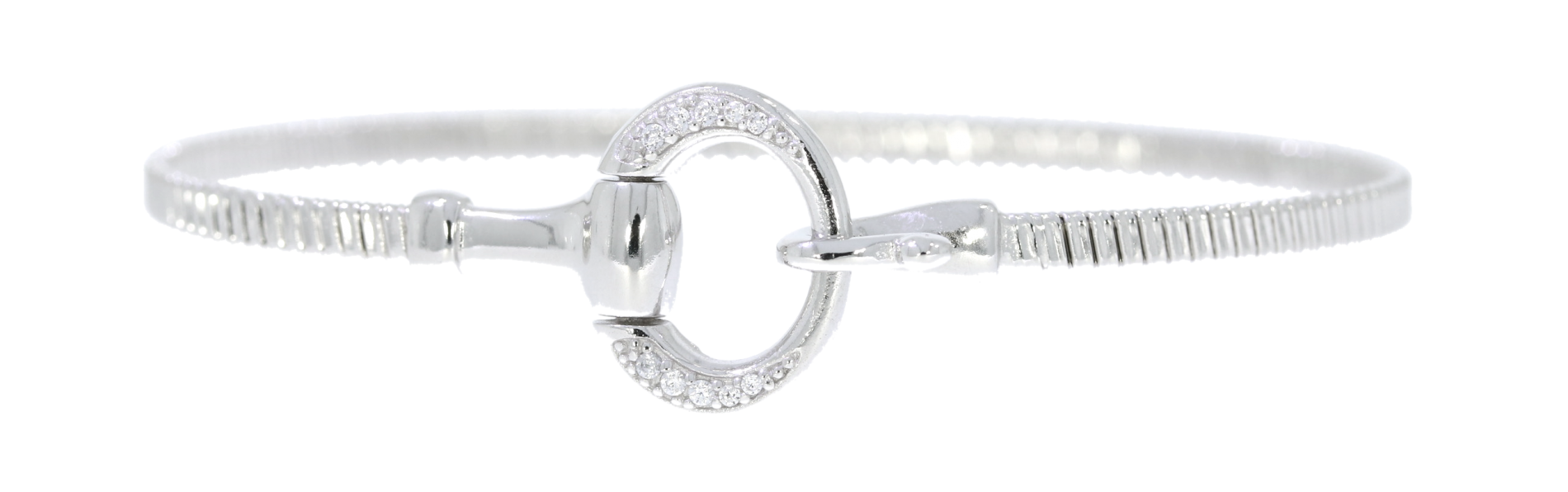 Sterling Silver Flexible Crystal Set Snaffle Bit Horse Design Bangle Equestrian Jewellery
