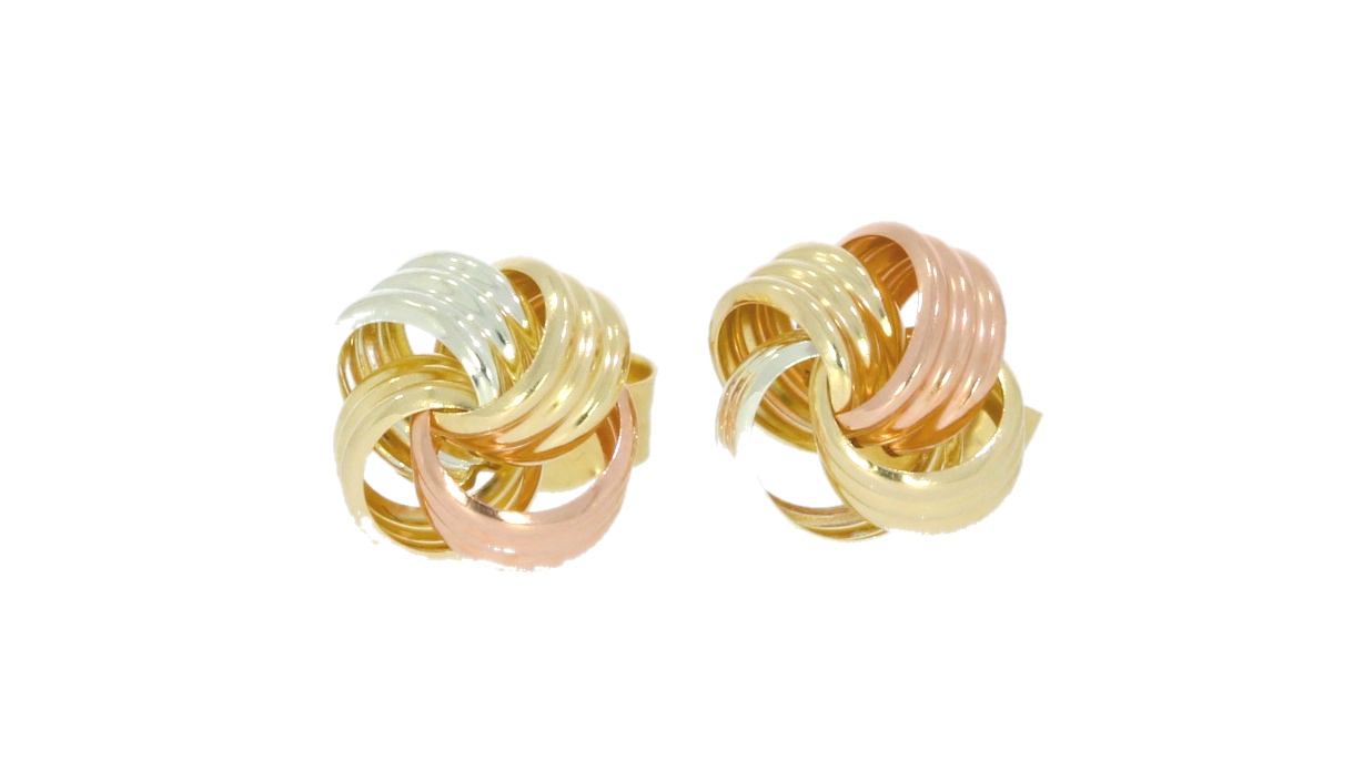 9ct Yellow/Rose/White Gold Wool Knot Ribbed Design Earrings Studs