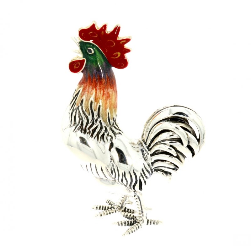 Saturno Sterling Silver & Enamel Medium Cockerel Rooster Bird