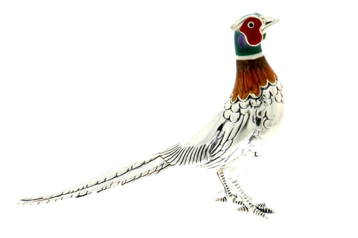 Saturno Sterling Silver & Enamel Large Pheasant Game Bird Sculpture Figurine