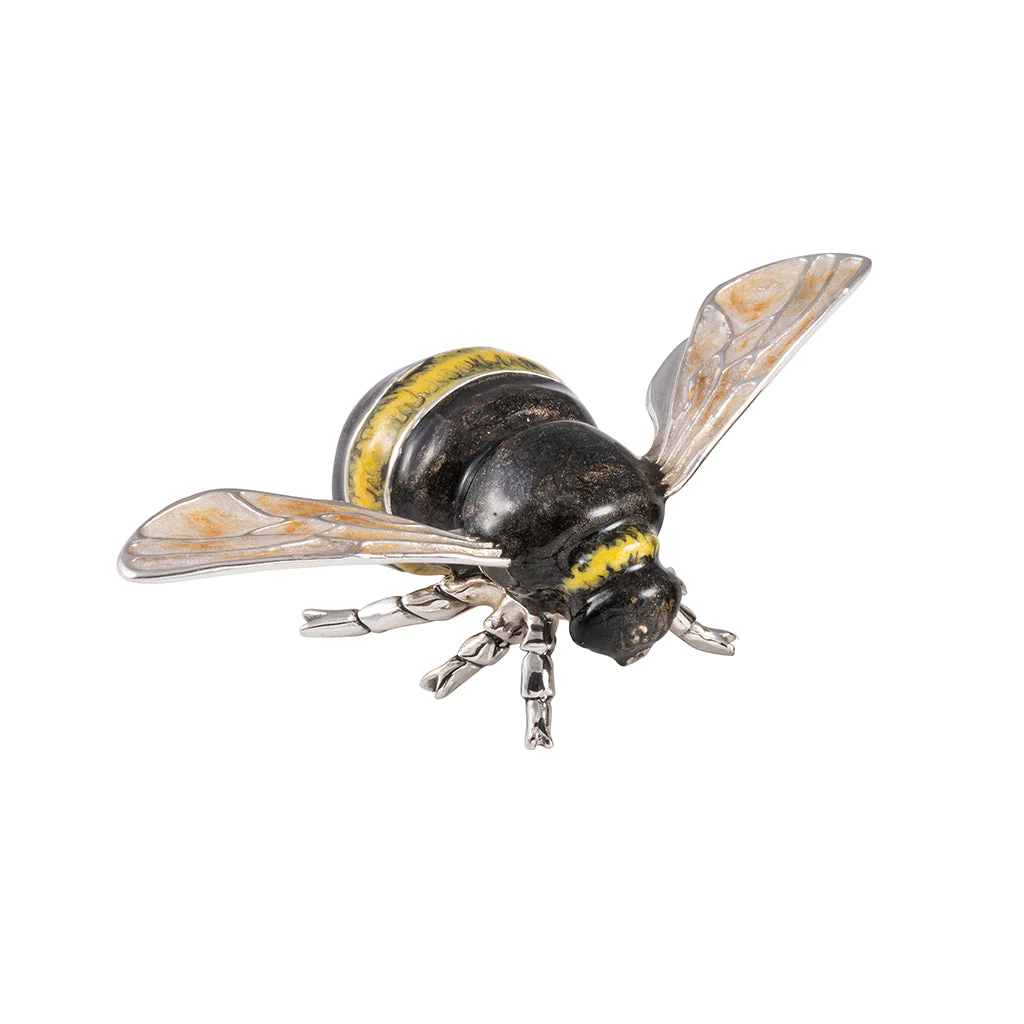 Saturno Sterling Silver & Enamel Medium Bumble Bee Figurine