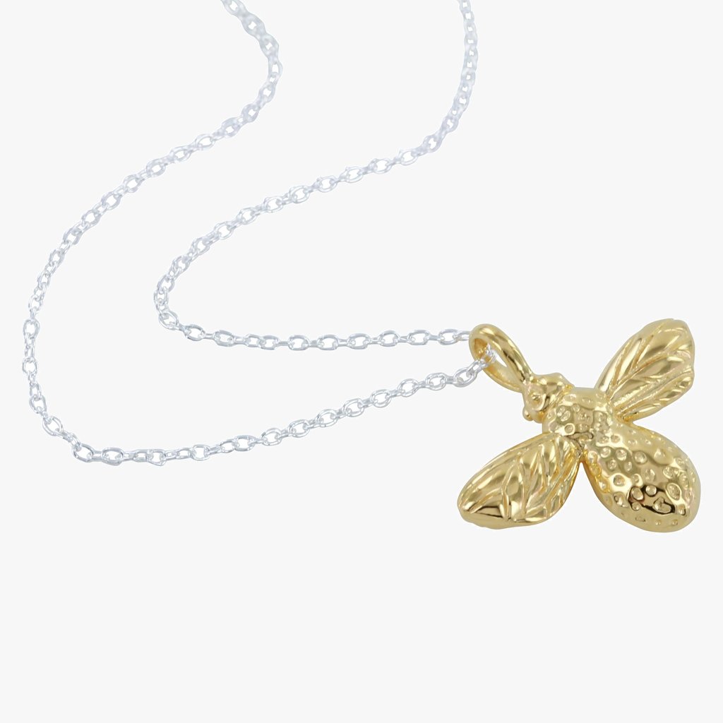 Sterling Silver Bee Pendant with 18ct gold vermeil (plated Detail)
