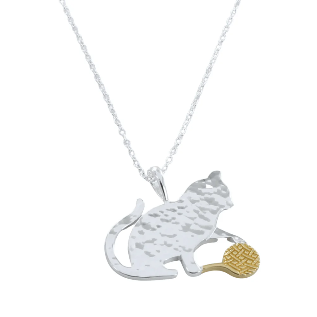 Sterling Silver Cat and Wool Pendant