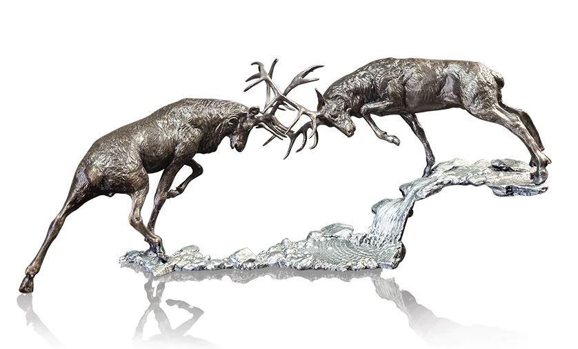 Solid Bronze Dawn Duel - Rutting Stags (1191) by Dean Kendrick