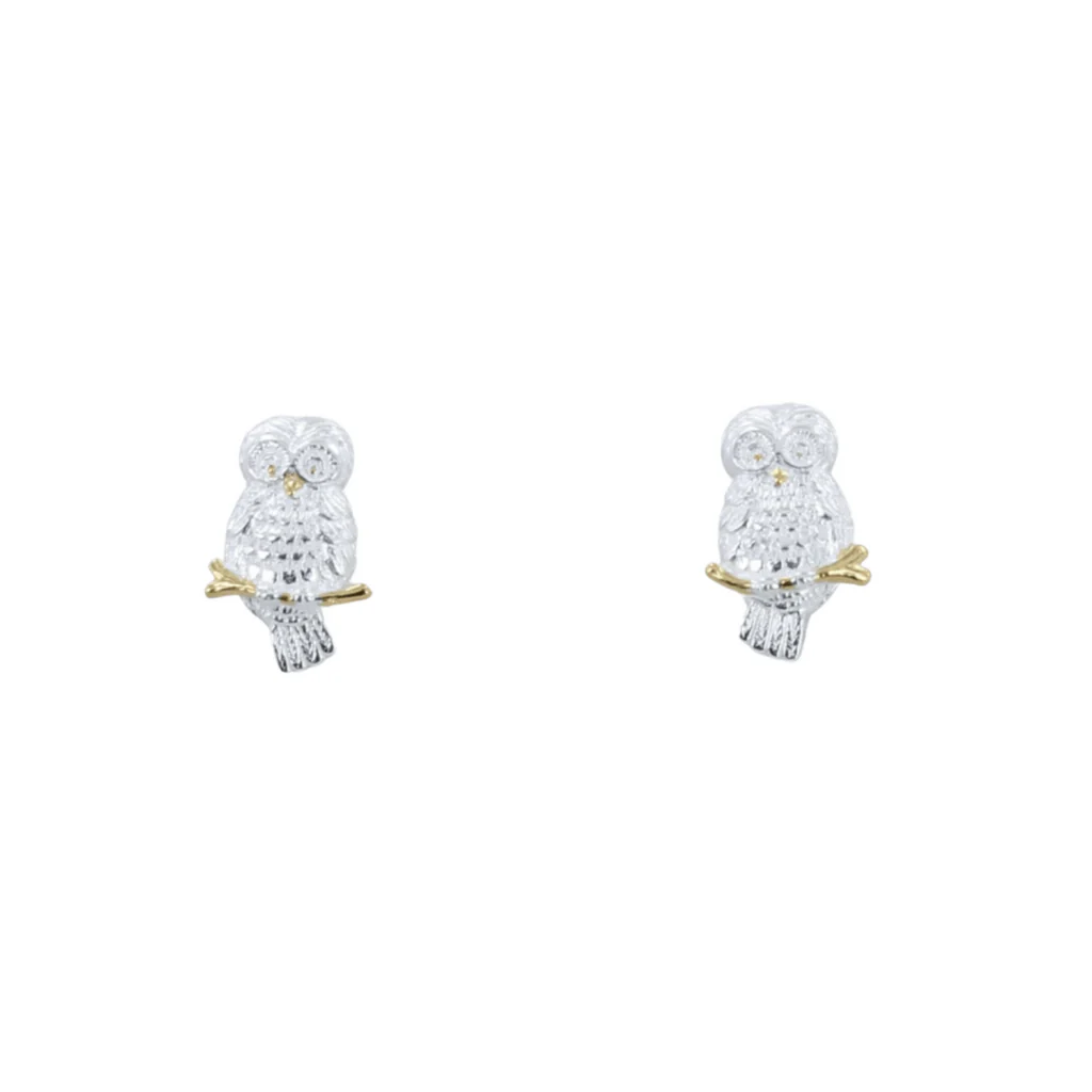 Sterling Silver Detailed Owl Stud Earrings