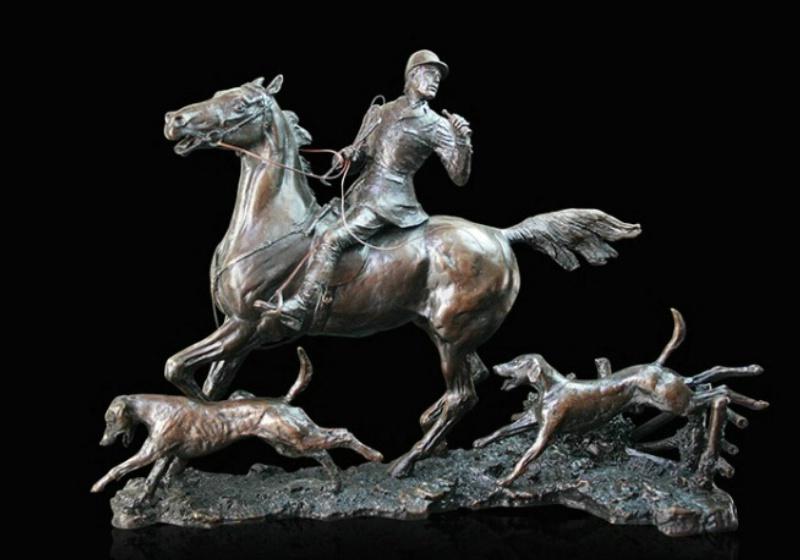 Solid Bronze Doubling the Horn (819) Hunt Scene by David Geenty