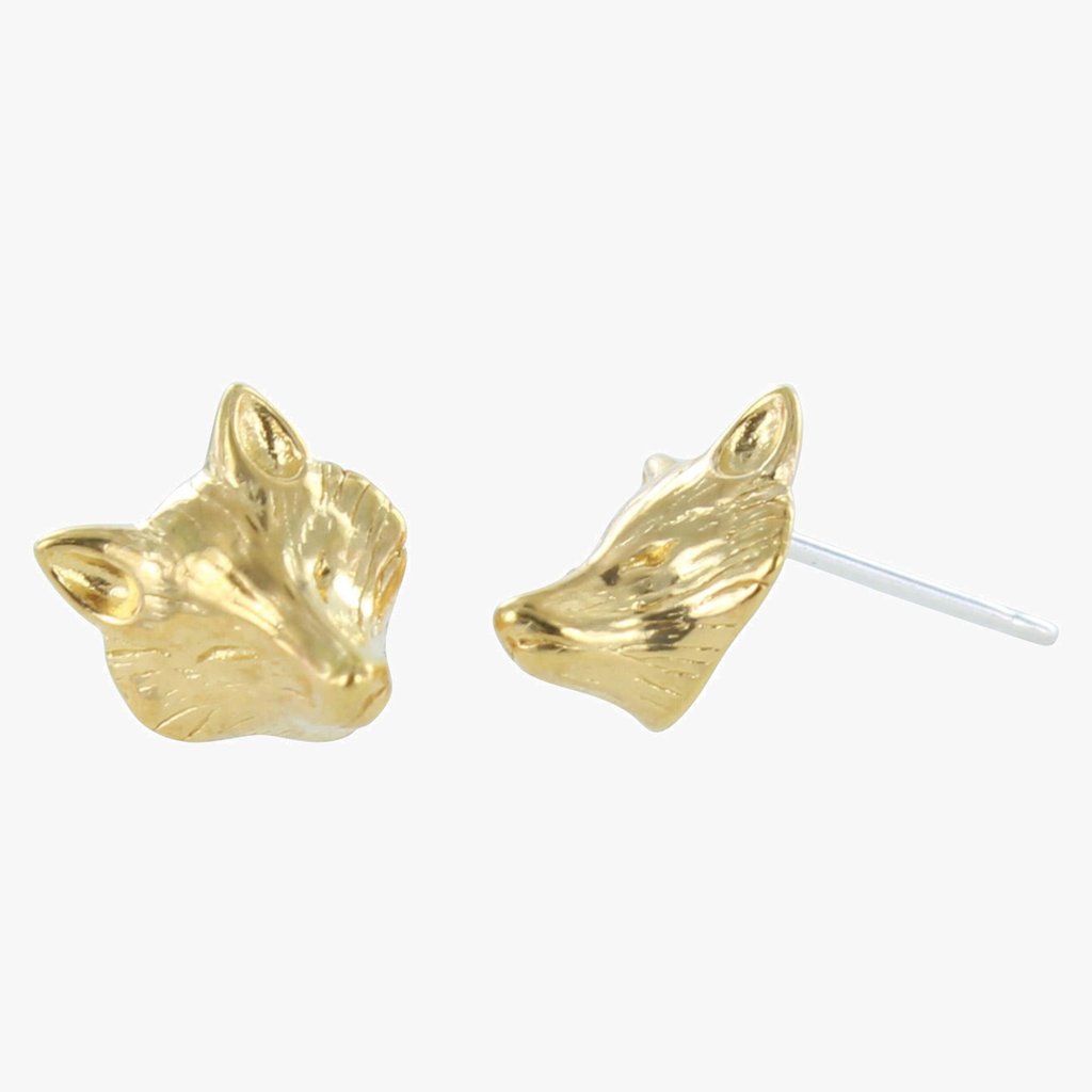 Fox Mask Sterling Silver Stud Earrings  18ct Gold Vermeil Plated