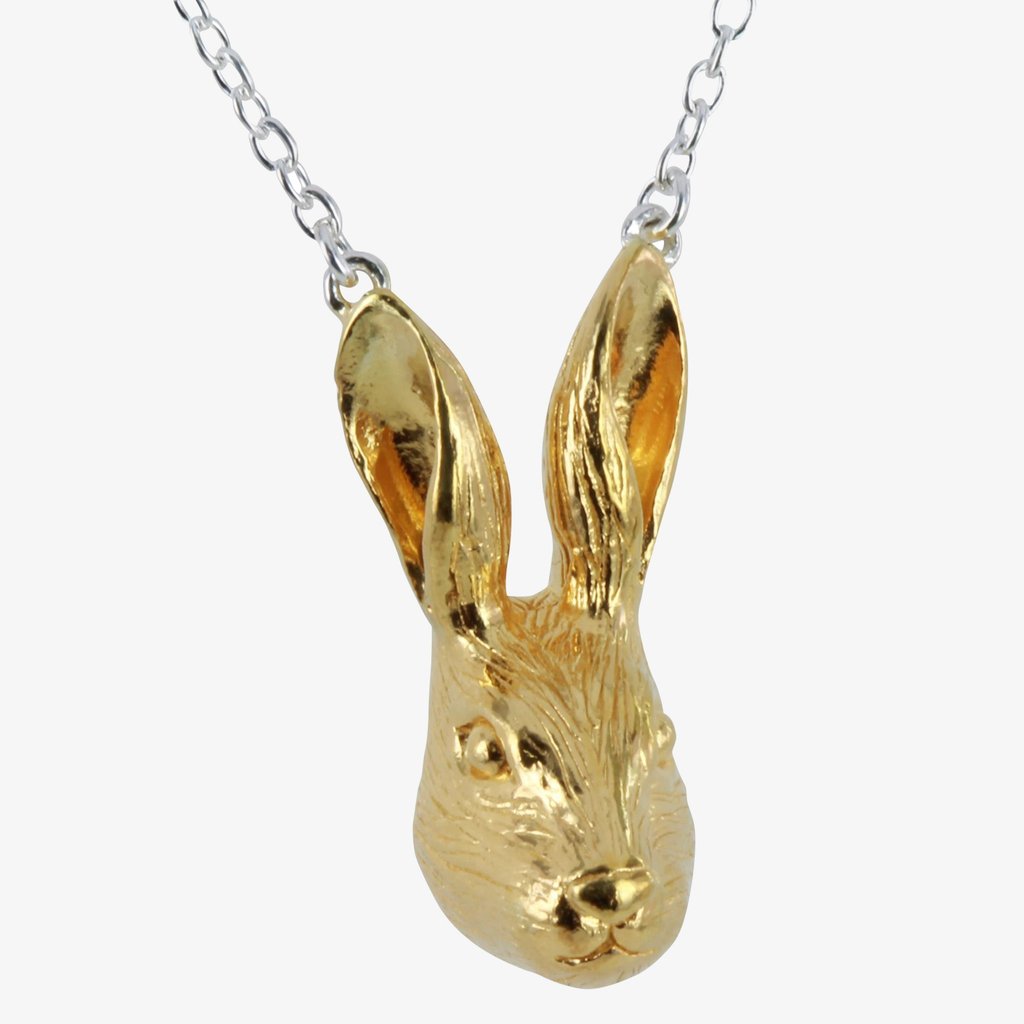 Sterling Silver & 18ct Gold Vermeil Plate Hare Necklace Countryside