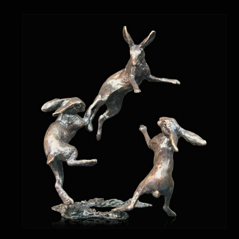 Solid Bronze Butler & Peach Miniatures /Hares Dancing Wildlife (2079)