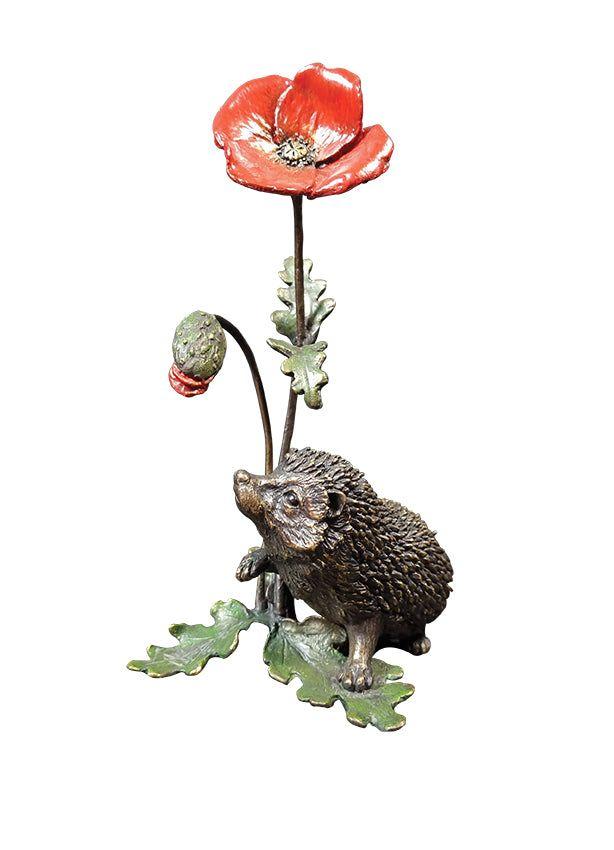 Solid Bronze Hedgehog with Poppy (1147) by Keith Sherwin