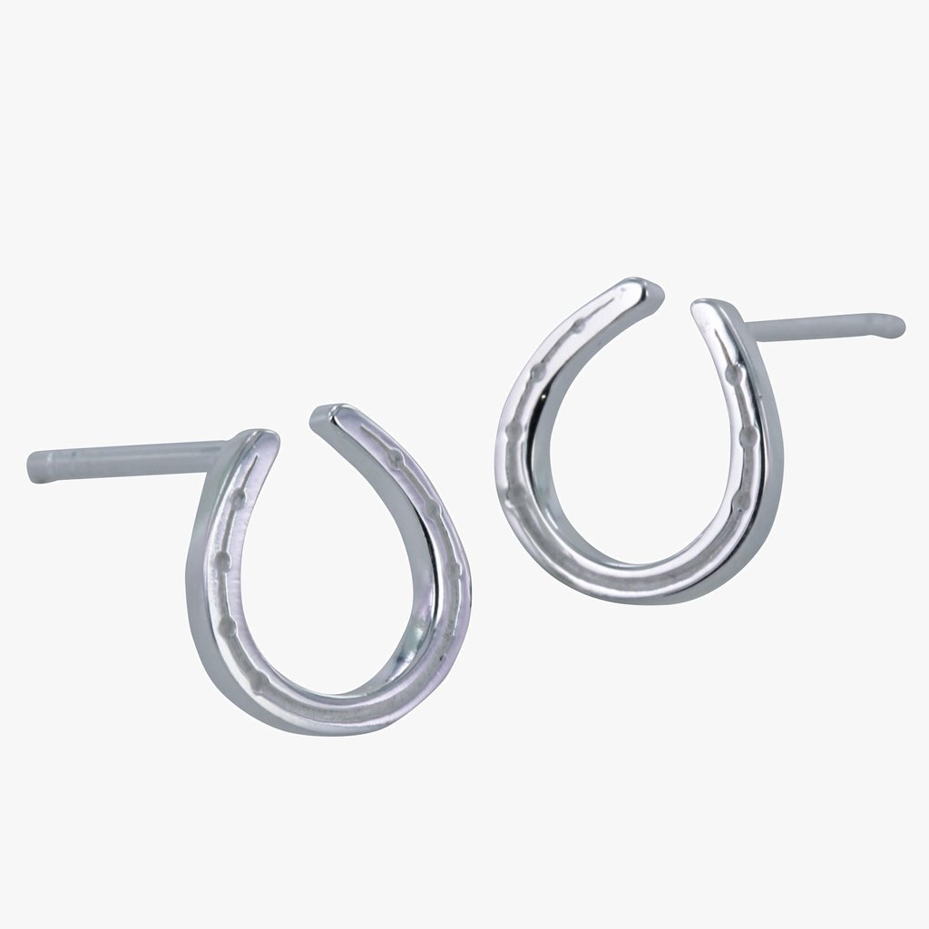 Sterling Silver Horse Shoe Stud  Equestrian Earrings
