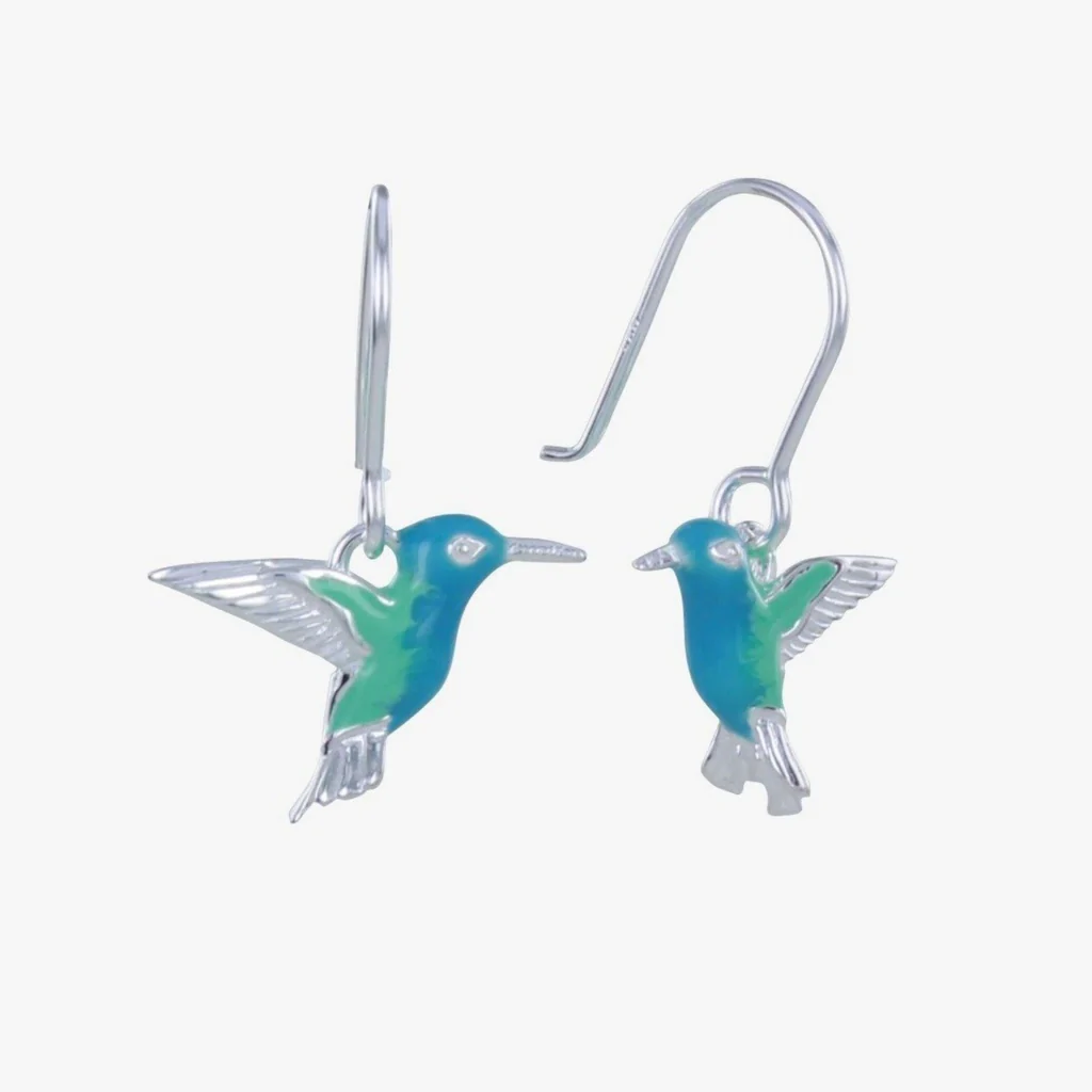 Sterling Silver and Enamel HummingBird Dangle Earrings