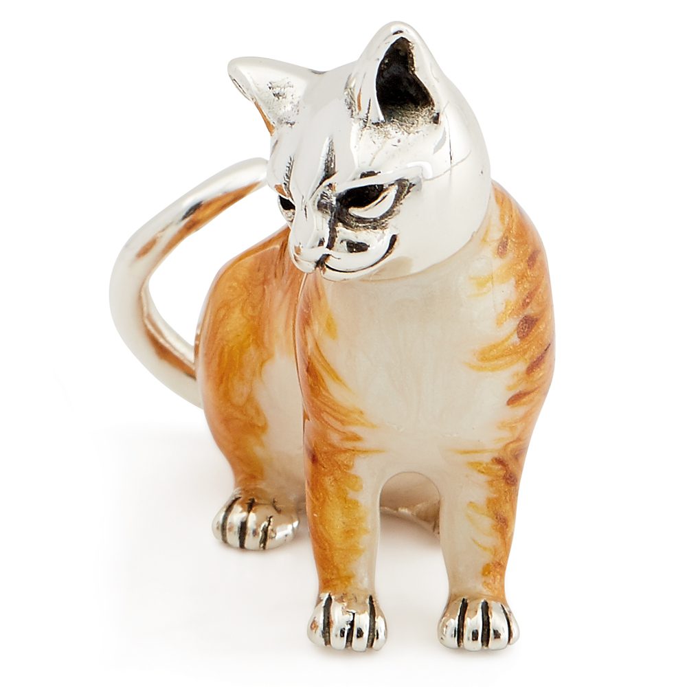 Saturno Sterling Silver & Enamel Large Sitting Ginger Cat