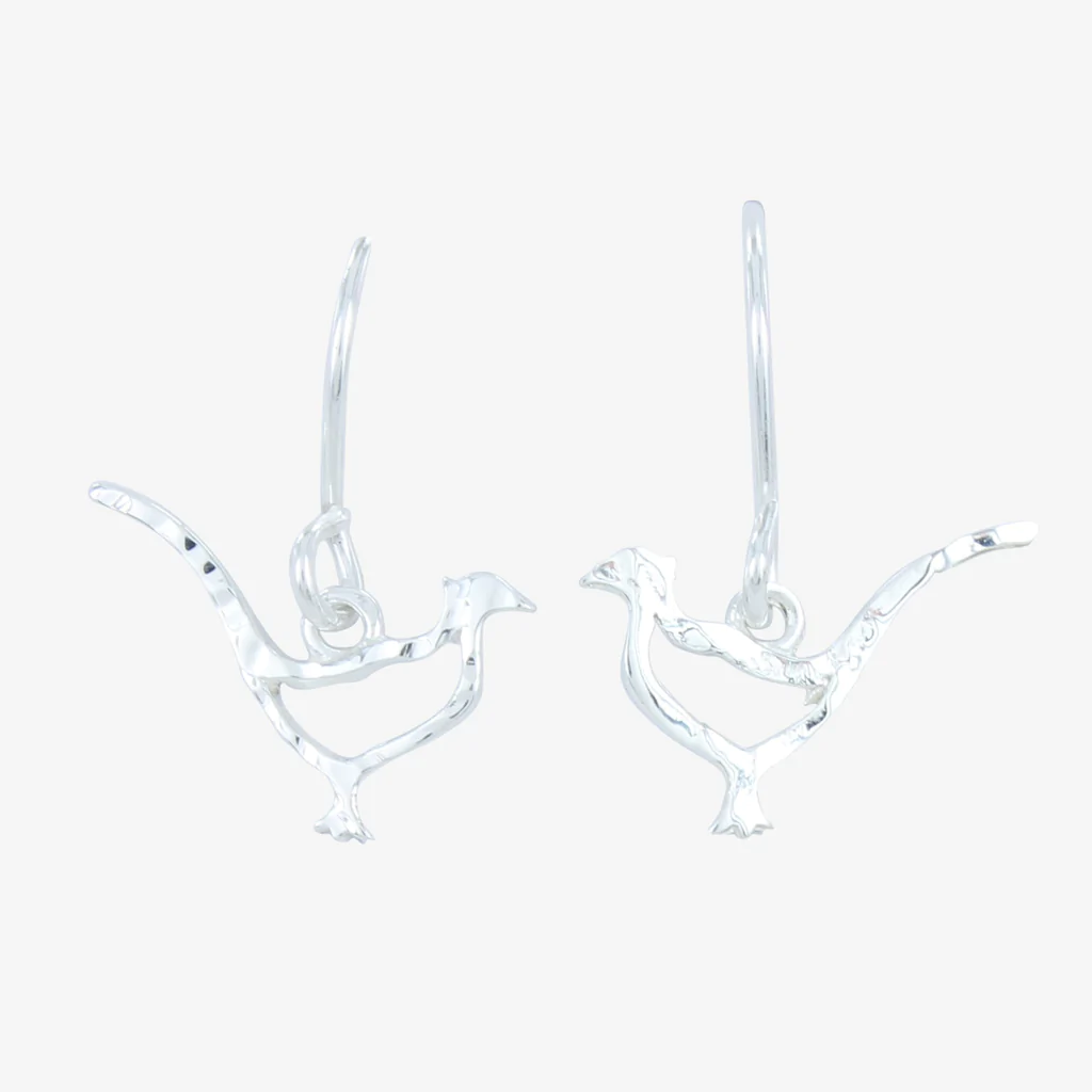 Sterling Silver Drop Earrings Pheasant Silhouette
