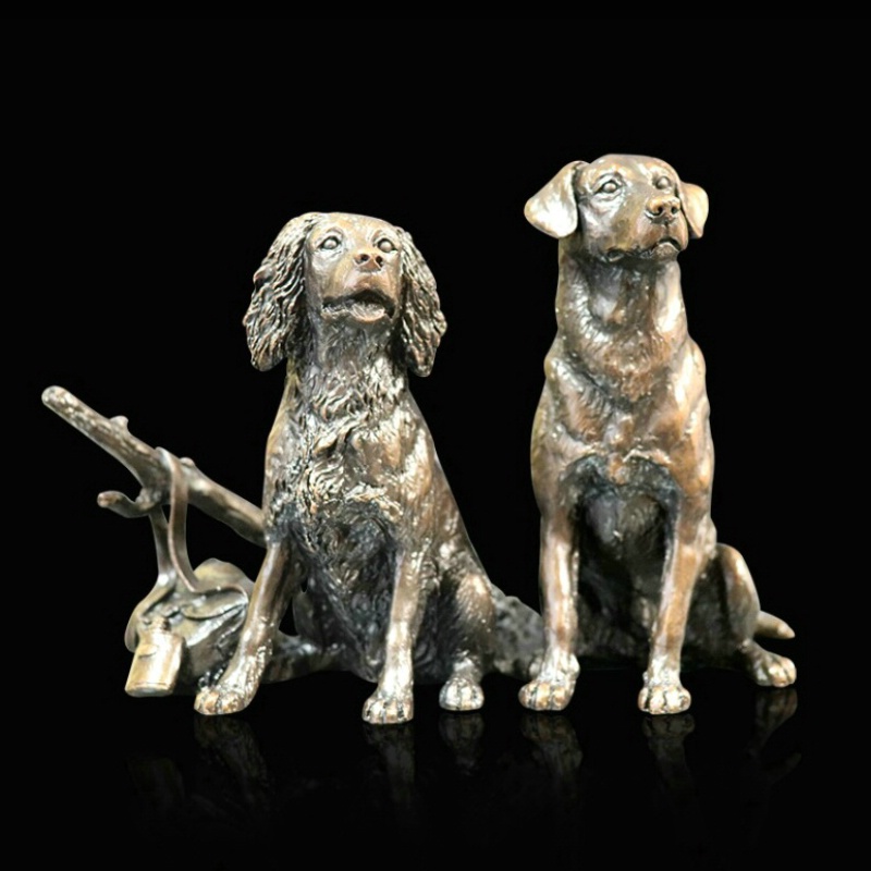 Solid Bronze Dogs /Waiting for the Guns (1072) By Keith Sherwin